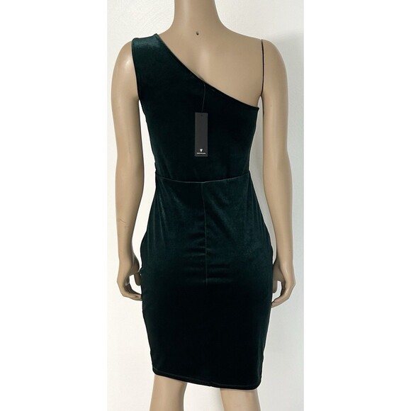 NWT Lulus Candlelit Dark Emerald Green Velvet One Shoulder Bodycon Dress Small - Picture 2 of 7